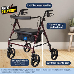 Large Steel Bariatric Rollator Walker with Adjustable Handles Padded Seat & B…