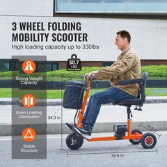 Uimoso Portable 3-Wheel Mobility Scooter for Seniors, 12-Mile Range, 330 lbs