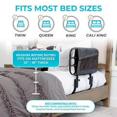 26 In. to 42 In. EZ Adjustable Bed Rail with Swing-Down Safety Railing and Po…