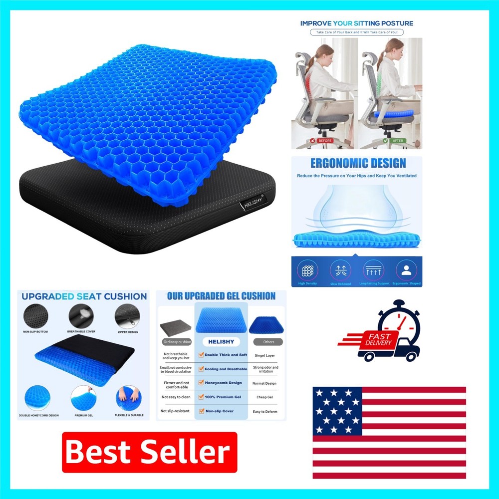 Gel Seat Cushion with Honeycomb Design for Pain Relief – 16.5×14.5in
