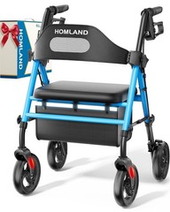 HOMLAND Foldable Rollator Walker with Seat, 350 lb Capacity, Red