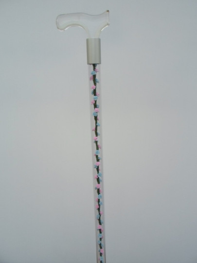 Walking cane acrylic pink and blue flowers lucite elegant designer changeable