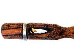 Rattlesnake Motif Cane, Hard Rock Maple Wood, Hand Carved w/Brass Antique Handle