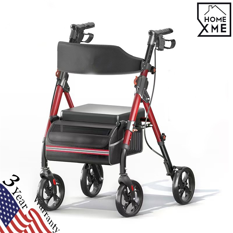 Foldable Rollator Walker 350 lb Capacity w/ 18″ Seat & 8″ Wheel Rolling Walker