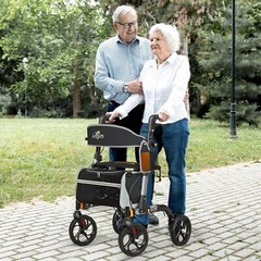 Foldable Rollator Walker w/ 8″ All Terrain Rubber Wheels w/ seat and backrest