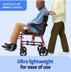 Medline Ultra Lightweight Transport Wheelchair for Adults Foldable, 19” Seat,NEW