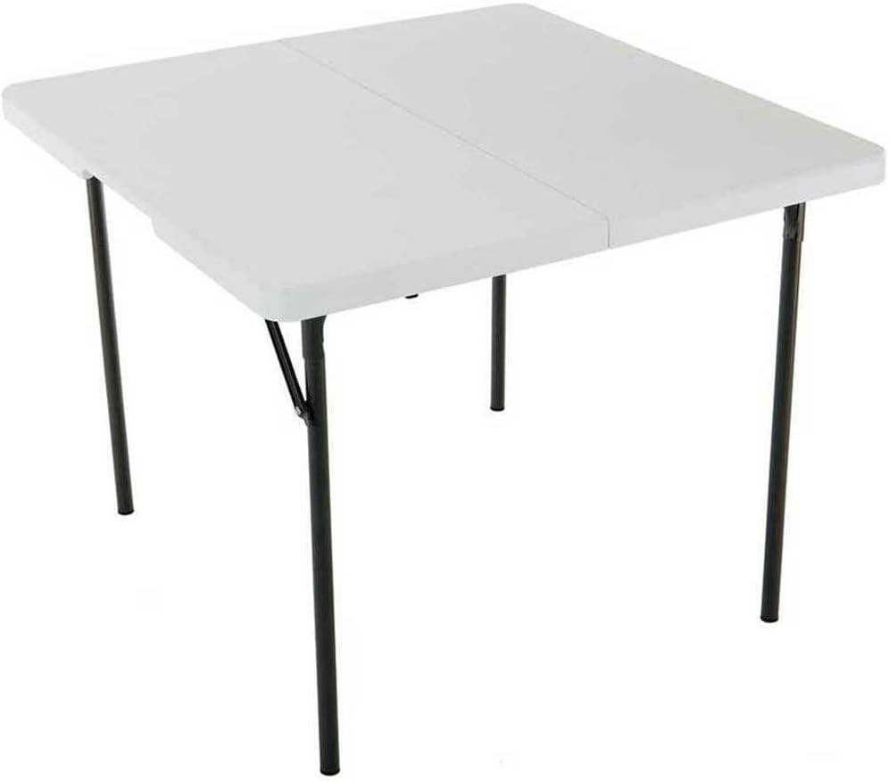 280228 37-Inch Square Fold-In-Half Table, White Granite Top with Gray Frame