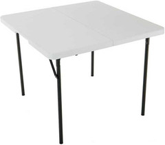 280228 37-Inch Square Fold-In-Half Table, White Granite Top with Gray Frame
