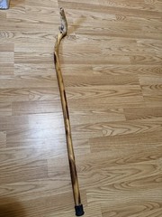 Handmade Brown Wood Walking Cane Stick w/ Curved Handle & Rubber Tip
