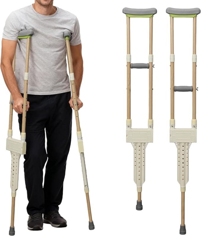 Aluminum Crutches for Adults, Pair of Height Adjustable Crutch (Fits 5’0″ – 5’10