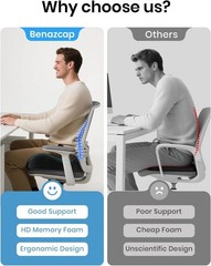 Large Ergonomic Memory Foam Cushion for Ultimate Comfort & Pain Relief – 19x17x5