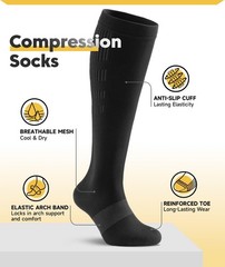 PULIOU Cooling Compression Socks for Women Men, 20-30 Small-Medium, Black
