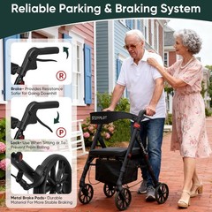 Steppliot Rollator Walker for Seniors Adults with Seat Backrest Black Max 500 Lb