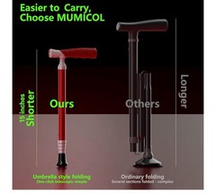 Mumicol Folding Walking Cane for Men & Women Adjustable Dual Handle Red Pill Box