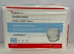Cardinal Health, Underwear, Sure Care Extra, Moderate Absorbency S/M 4pk of 20ct