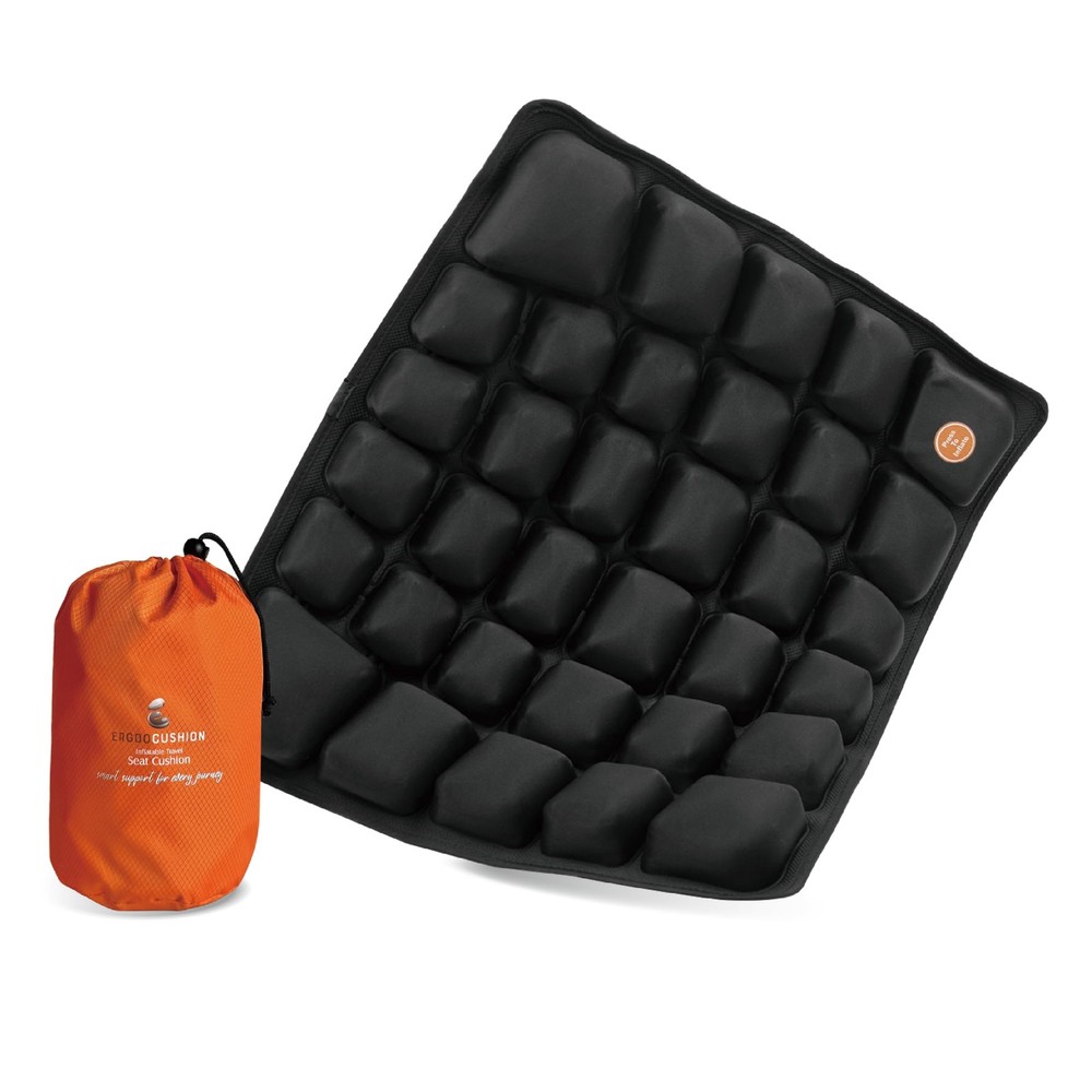 ERGOOCUSHION 18x16x2.1 inches, Black Cushion With Tangerine Carry Bag