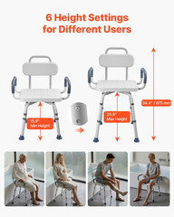 Swivel Shower Chair w/ Arms & Back, 400lb Heavy Duty Adjustable Bath Seat