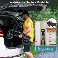 MAXWALK All-Terrain Rollator Walker w/ Non-Pneumatic Tire 4x 8” Rubber Wheel USA
