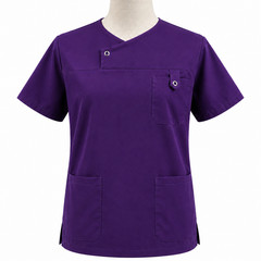 Men’s Medical Scrub Top Round Neck Metal Snap Buttons Medical Uniform Top