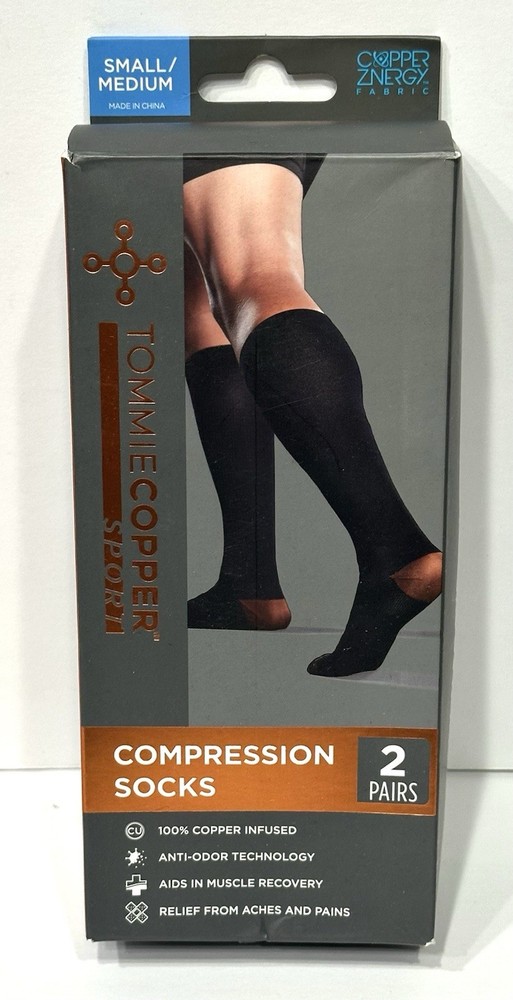 Tommie Copper Sport Compression Socks 2 Pairs Black S/M, NEW