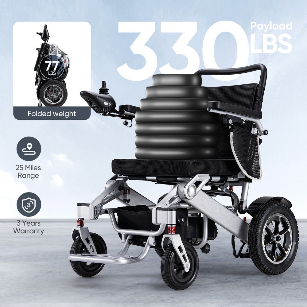 330lb Capacity Intelligent Foldable Electric Wheelchair All Terrain 25 Miles