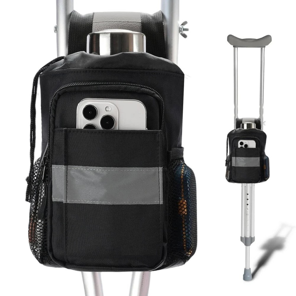 Crutch Accessories Bag – Water-Resistant Organizer Pouch with Cup Holder, Zip…