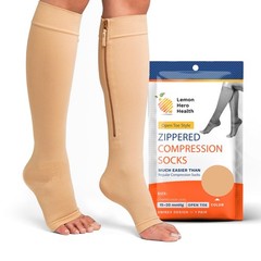 Short Zipper Compression Socks for Women and Men 3X-Large (1 Pair), Beige