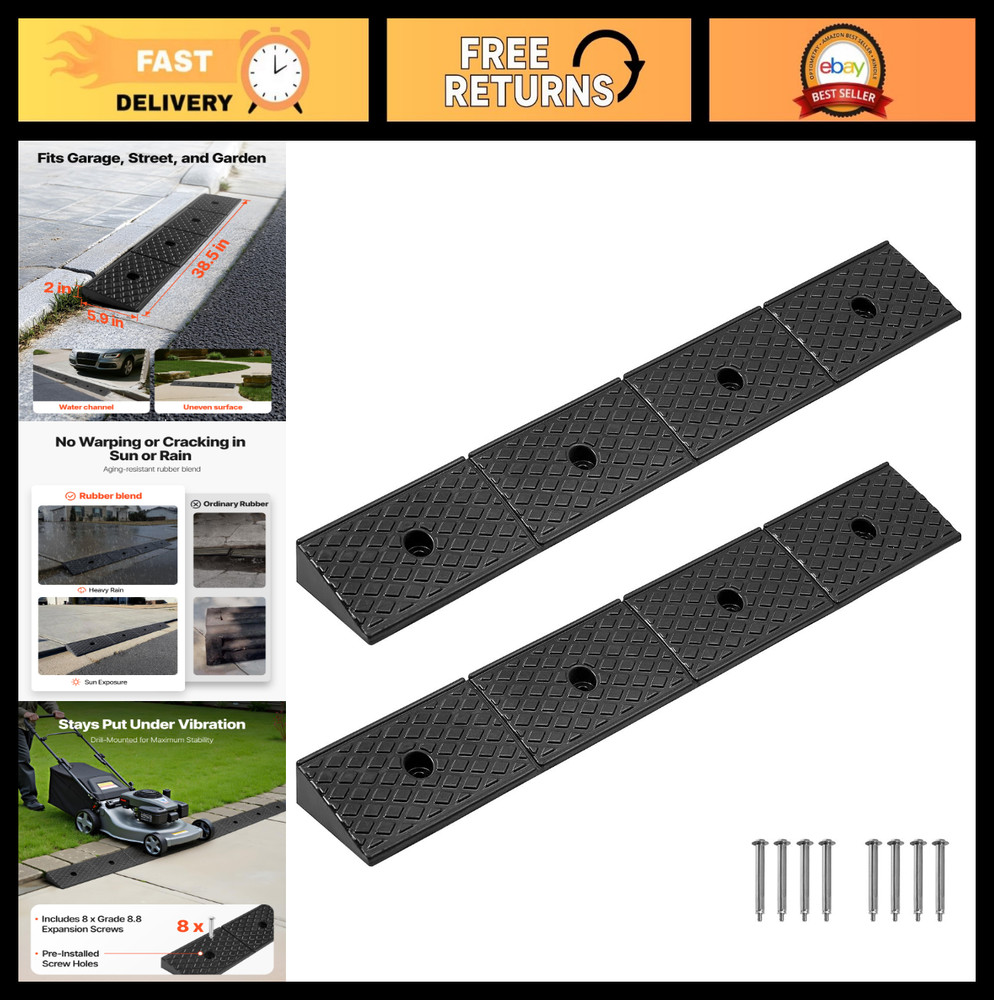 Heavy Duty Rubber Curb Ramp 2 Pack – 33069 lbs Capacity, 2″ Rise for Strollers,