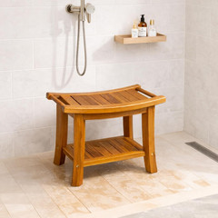 Waterproof Teak Shower Bench 22″ with Storage Shelf for Indoor & Outdoor Use