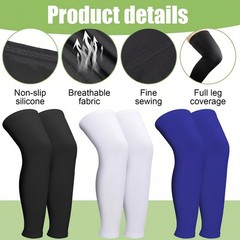3 Pairs Compression Leg Sleeves, Full Length Leg Sleeves with Anti Slip Silic…