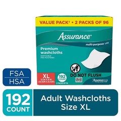 Assurance 192 Count XL Washcloths – Premium Disposable Pre-Moistened for Adults