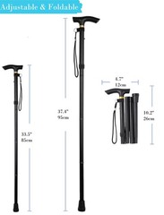 Comfkey Folding Lightweight Walking Stick – Adjustable Aluminum 33-37″, Black