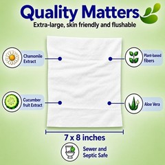Flushable Wipes, Aloe, Cucumber and Chamomile, Sewer & Septic Safe, Extra Large