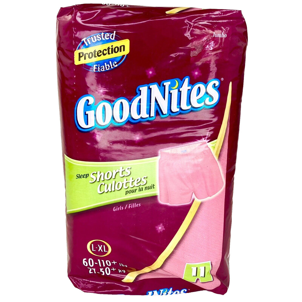 1 Pack Goodnites Sleep Shorts Pink L-XL Plastic Backed Diaper Pull Up Vintage