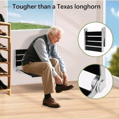 16″ Wall Mounted Shower Seat, Black Teak Fold Down Bench for Elderly, Disabled
