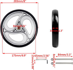 2 Pcs Wheels Replacement for Wheelchairs Solid 8 Inch Walker Wheels Replacement