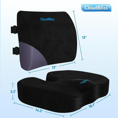 CloudBliss Lumbar Support Pillow & Seat Cushion Set for Office Chair, Desk Chair