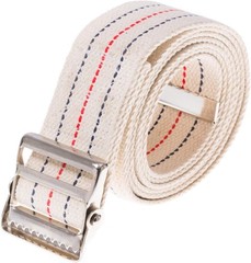 Secure Metal Buckle Gait Belt – 60in, Beige Striped Transfer Aid for Caregivers