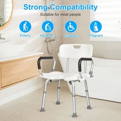 Adjustable Shower Chair with Flip Up Arms Heavy Duty Bath Seat Supports 397 lbs