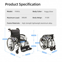 FDA Lightweight 21lb Portable Wheelchair 6-Tire All Terrain for Elderly Disabled