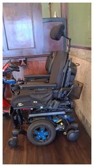Quantum Electric Power Wheelchair w/ Joystick, 6-Wheel, Black/Blue
