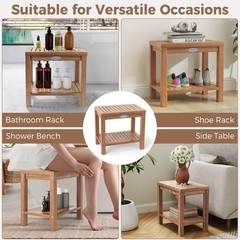 19 Inch Teak Wood Shower Bench Inside Shower Stool with Storage Shelf for Adults
