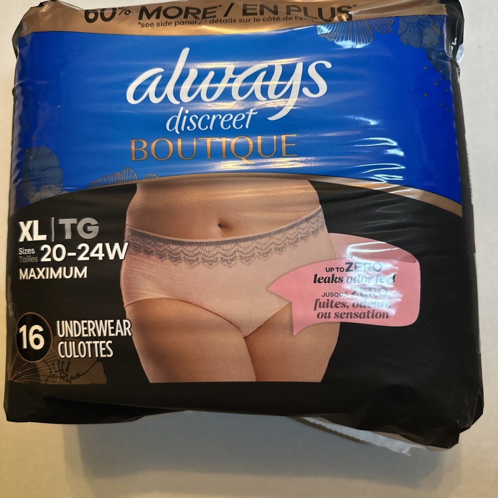 Always Discreet Boutique Incontinence Underwear, Peach – Size XL – 16 count NEW