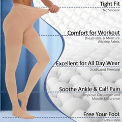 Firm Compression Pantyhose Unisex S-2XL Soft Nylon Closed Toe Black/Beige Wear