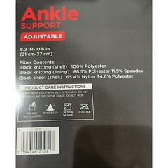 Equate Adjustable Ankle Support Brace One Size Fits Most Left/Right Black