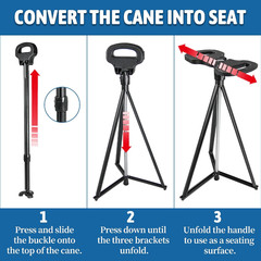 Walking Cane with Seat Folding Lightweight, 2-In-1 Cane Stool for Adults, Alumin
