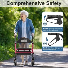 HOMLAND Foldable Rollator Walker with Seat, 350 lb Capacity, Red