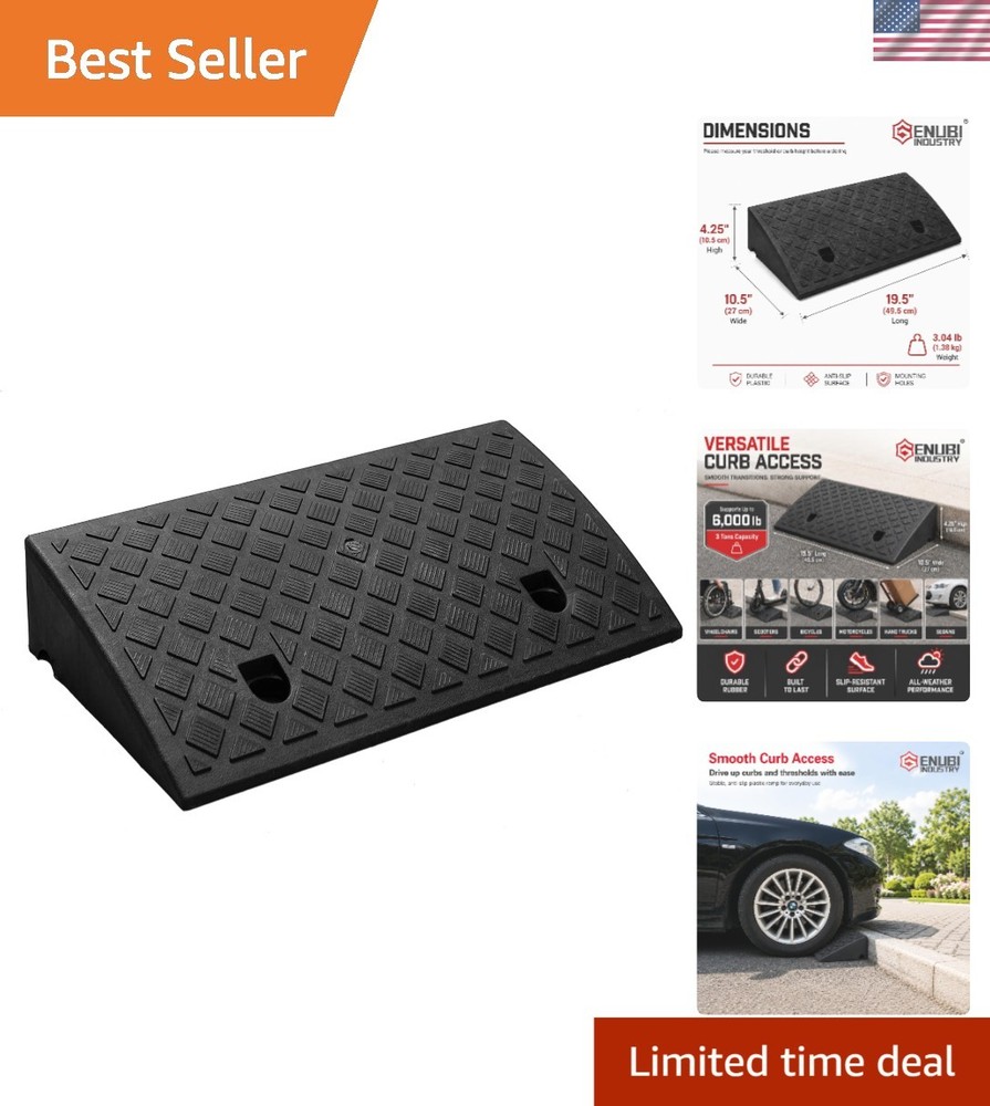Lightweight Plastic Curb Ramp with Non-Slip Surface for Vehicles & Mobility Aids