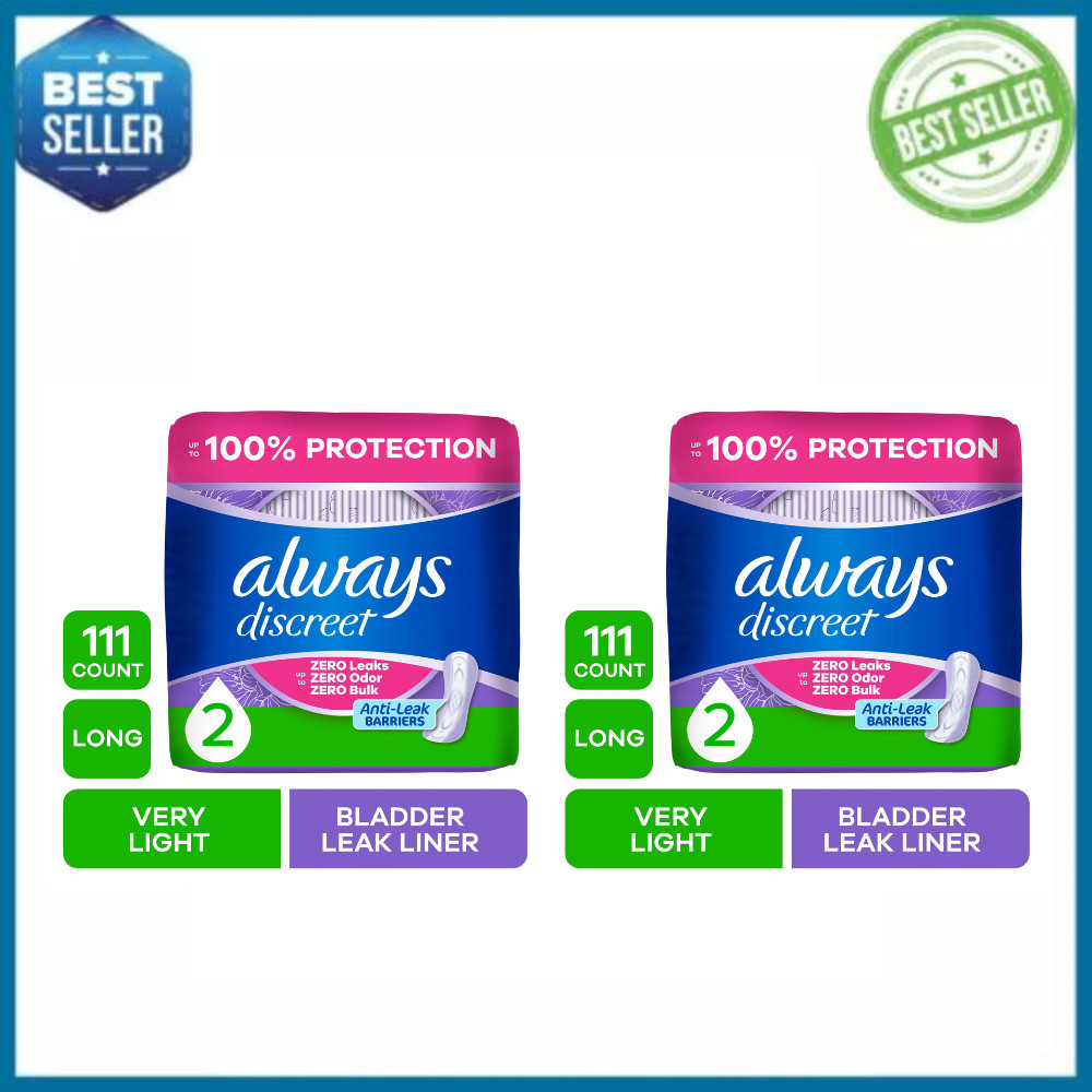 Always Discreet Incontinence Liners Very Light, Long, 111 Ct, 2 Pack, Daily Pads