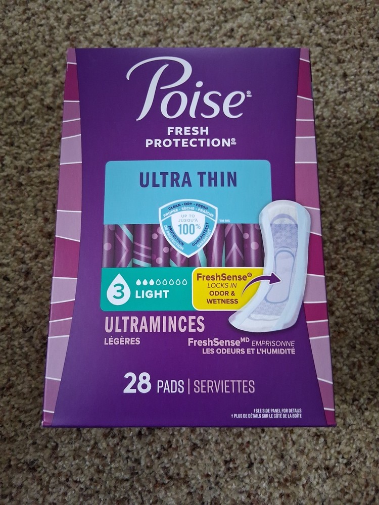 Poise Ultra Thin Pads – Size 3 Light Regular, 28 Count LOT OF 4